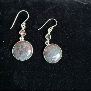 Bloodstone with Red Accent Sterling Silver Dangle Earrings